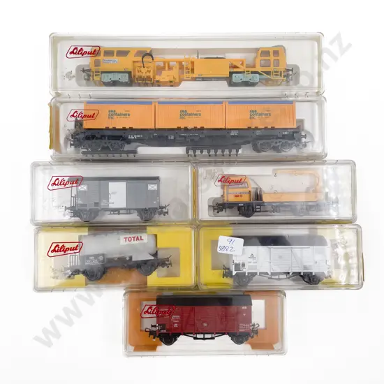 Boxed Liliput HO Gauge Seven Rolling Stock Wagons
