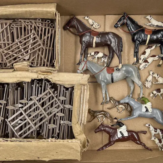 Britains Three Large Horses with two racing horses with jockeys