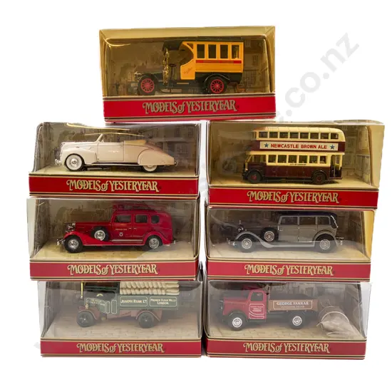 Seven Red Display Boxed Matchbox Models of Yesteryear