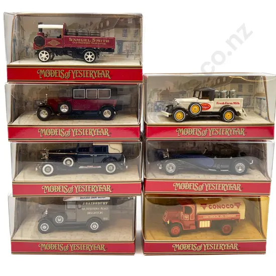 Seven Red Display Boxed Matchbox Models of Yesteryear