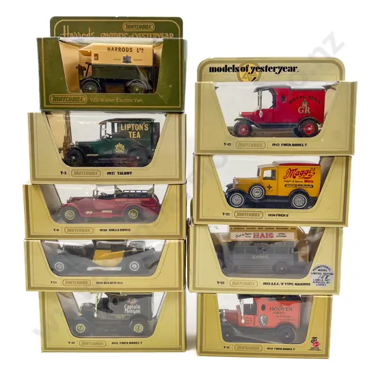 Nine Yellow Boxed Matchbox Models of Yesteryear