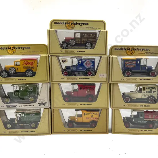 Ten Yellow Boxed Matchbox Models of Yesteryear