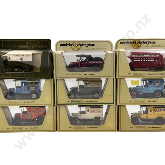Nine Yellow Boxed Matchbox Models of Yesteryear