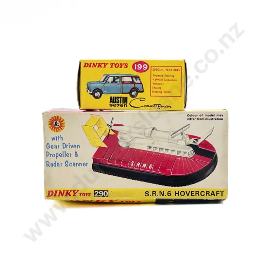Boxed Dinky 199 Austin Seven Countryman and 290 Hoovercraft empty box