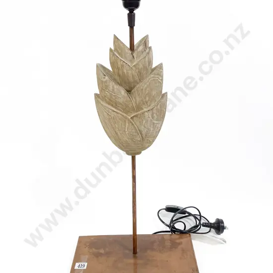 Carved Wooden and Copper Lamp Base