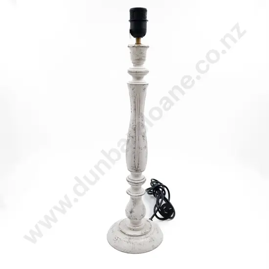 Wooden Distressed White Painted Column Lamp Base