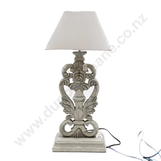 Grey Painted Wooden Lamp Base with Shade