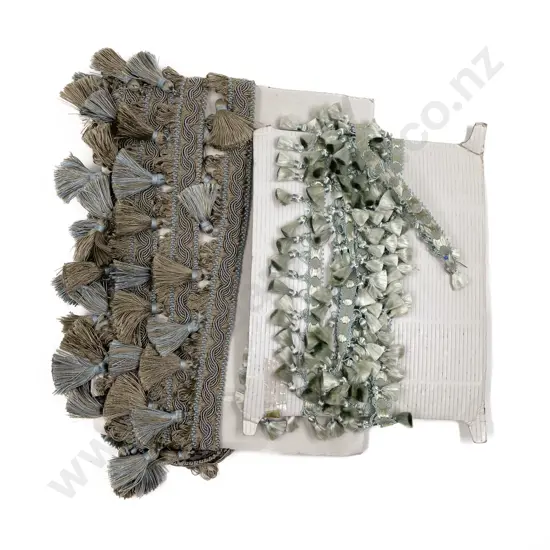 Remainder Length Blue & Taupe Tassled Braid Trim