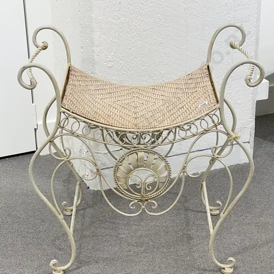 Enamelled Cream Wrought Metal Decorative Stool