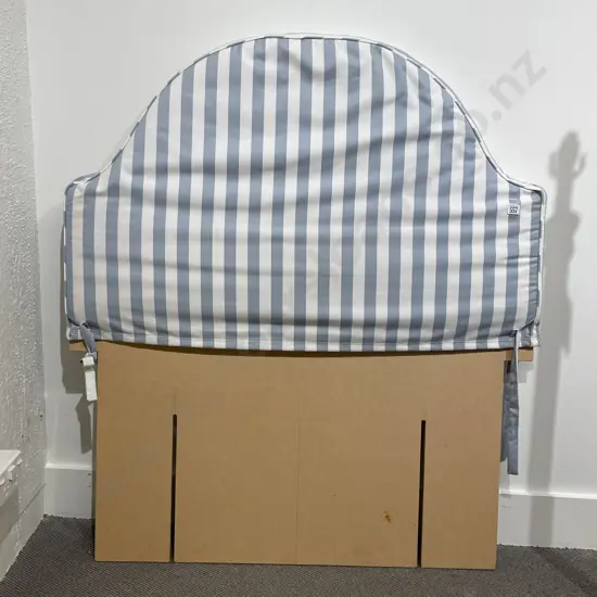 Single Bed End Upholstered in Light Blue and White Stripe
