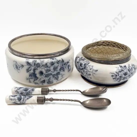 Carlton Ware Rose Bowl with Pot and Spoons