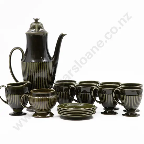 Carlton Ware Green Ribbed Coffee Set