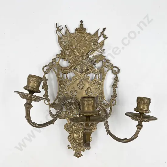 Ornate Brass Three Light Wall Sconce
