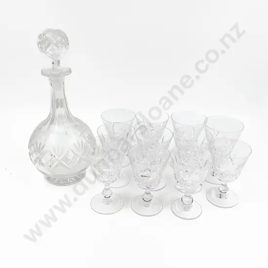 Eleven Stuart Crystal Wine Glasses Together with Decanter
