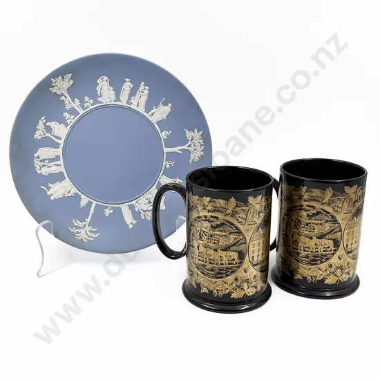 Pair of Wedgwood Commemorative Mugs on Wedgwood Plate