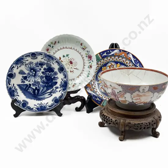 Two Antique Chinese Bowls with Antique Plate and Stands