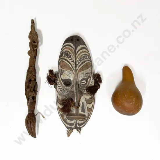 Papua New Guinea Shell Mask With Bilum Bag And Other