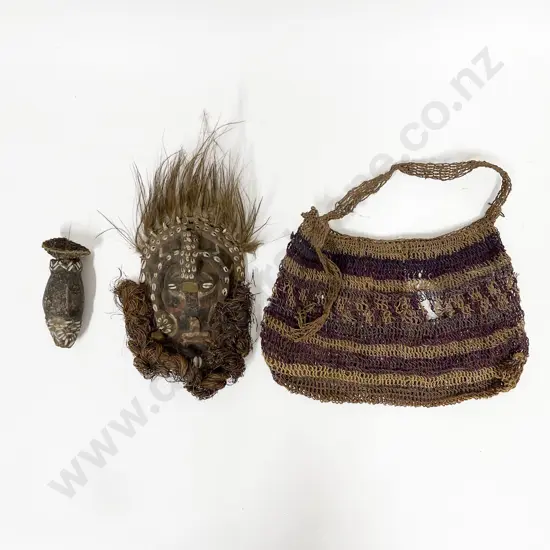 Papua New Guinea Mask With Utensil And Gourd