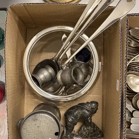 Box Lot of Assorted Including Pewter Jar etc