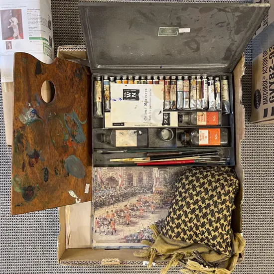 Small Box of Assorted Vintage Art Supplies etc