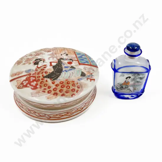 Small Snuff Bottle Together with Satsuma Trinket Box