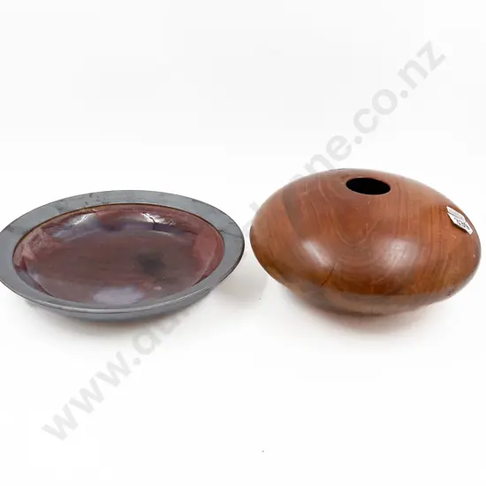 Paul Winspear Pottery Bowl Together with Turned Wood Vase