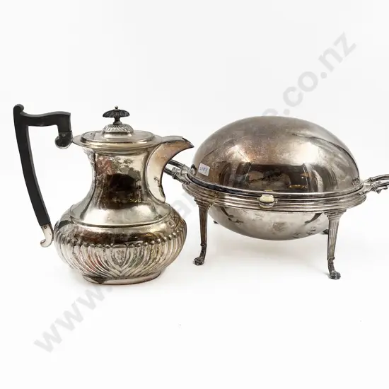 S/P Domed and Footed Meat Dish and Hot Water Jug