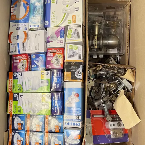 Large Quantity of Assorted Door Fightings and Lightbulbs etc
