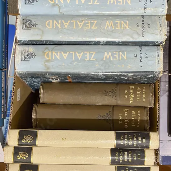 Three Encyclopedia of New Zealand Volumes with Three Other Junior Volumes and Two NZ Year-Books (1902-1903) (8)