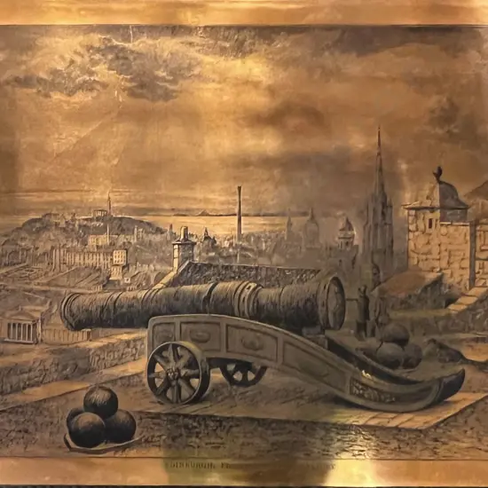 Edinburgh from Mons Meg Battery - Copper Engraving on Board