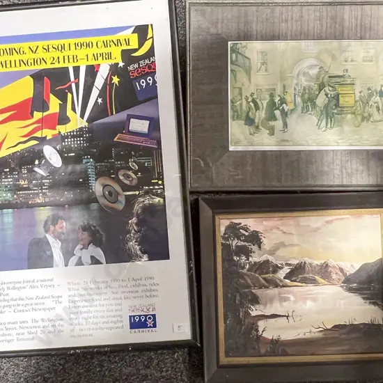 Two Framed Prints and Small Oil