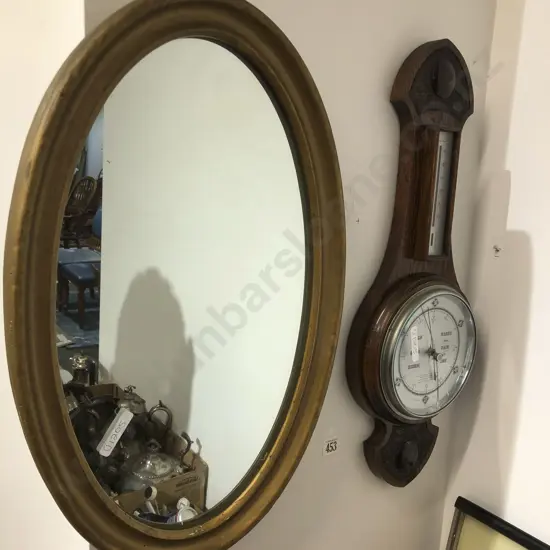 Oval Wall Mirror (Borer) with Barometer (Chip to Glass)