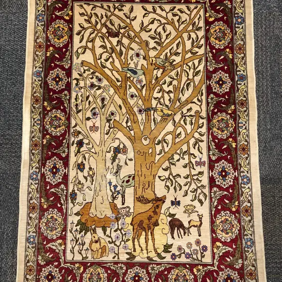 Turkish Silk Rug Depicting Tree of Life