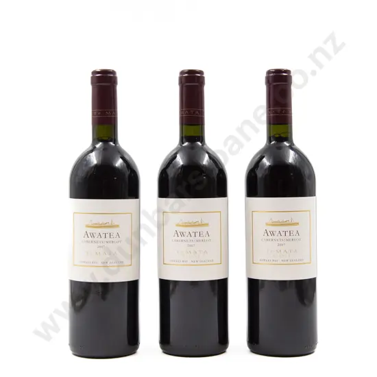3 bottles NZ 2007 Te Mata Estate Awatea Cabernets/Merlot