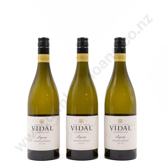 3 Bottles NZ Vidal Wines Legacy Chardonnay Hawke's Bay 2018