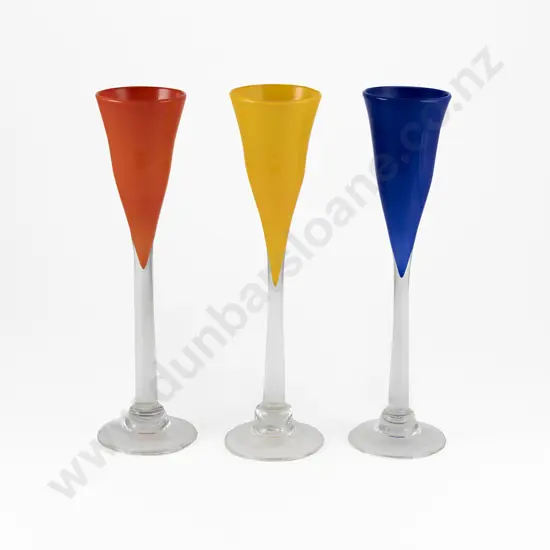 Three Lynette Campbell Coloured Glass Goblets