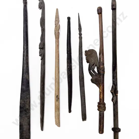 Seven Various Papua New Guinea Elongated Carved Artefacts From The Ramu River