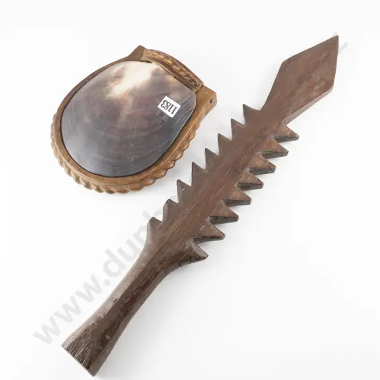 Marquesan Club with Pearl Shell Lidded Jewellery Box