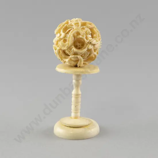 Small Carved Ivory Puzzle Ball On Stand