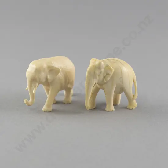 Pair of Small Carved Ivory Elephants