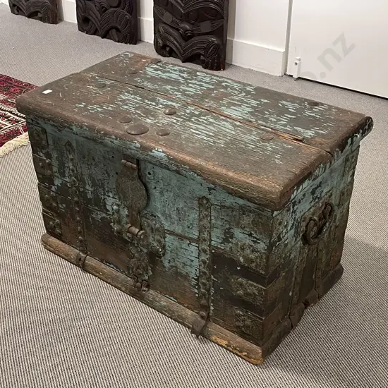 Antique Chinese Painted Wooden Trunk