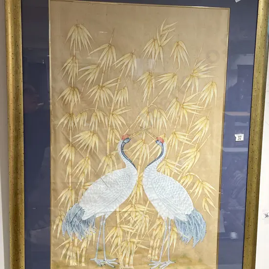 Chinese Silk Work Depicting Two Cranes