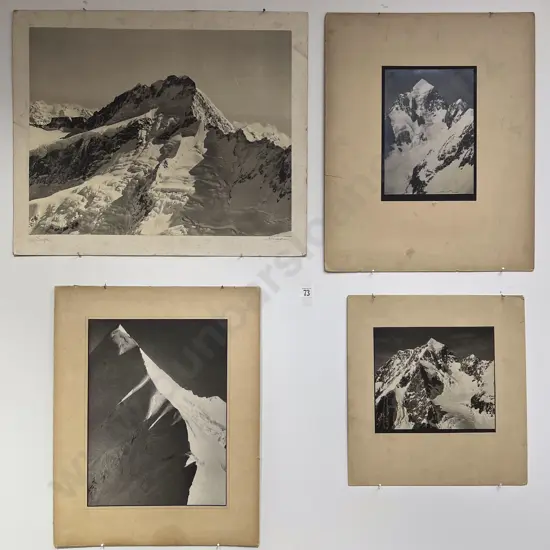Four Assorted Unframed Black & White Photographs of Mountain Peaks