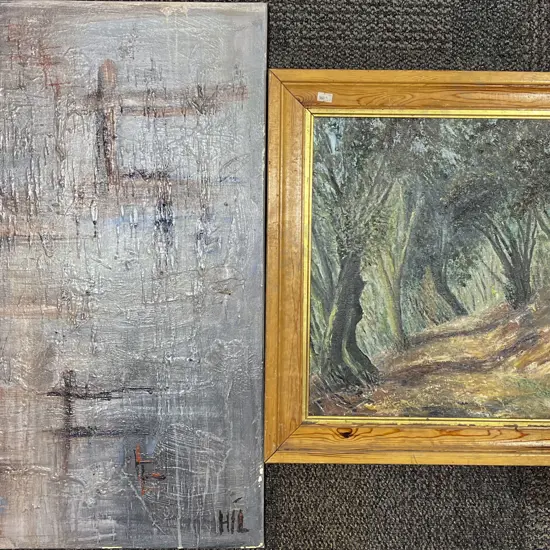 "Hil" Abstract Oil on Canvas together with Framed Oil