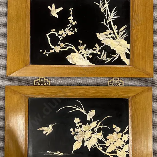 Pair of Oriental Framed Lacquered Panels