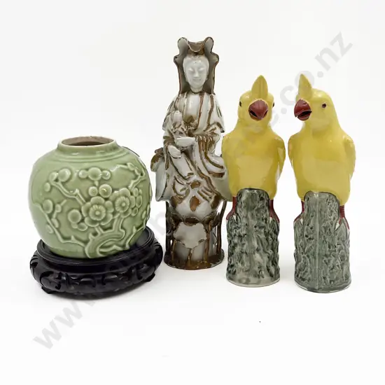 Chinese Figures together with Two Bird Ornaments & Ginger Jar