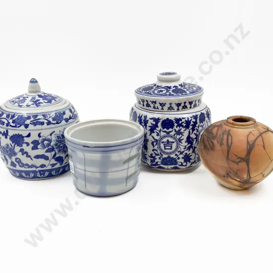 Two Blue & White Jars and Two Others