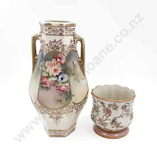 Handpainted Vase with Small Jardiniere