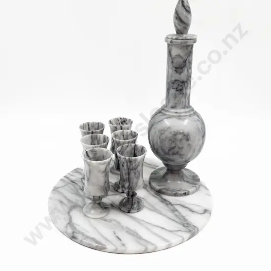 Marble Decanter with Six Matching Glasses and Tray