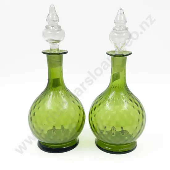Pair of Green Glass Decanters